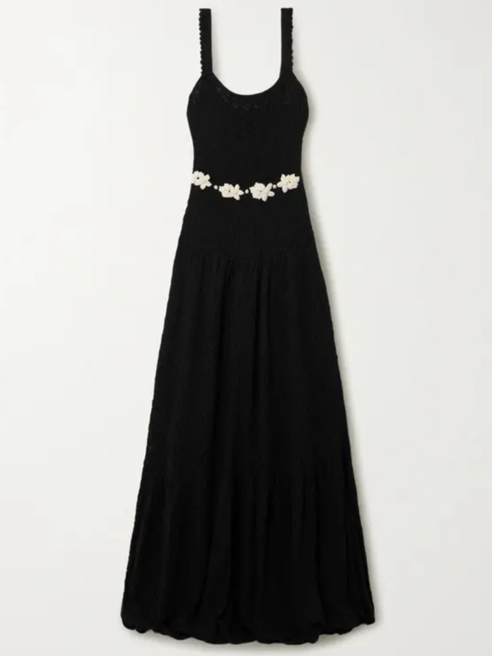 Agua Bendita Black Crochet Maxi Dress with Cream Floral Waist
